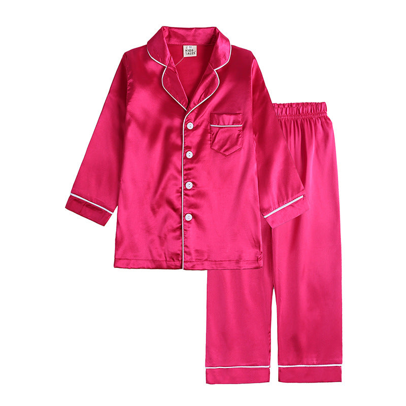 Kid Baby Boy Girl Pajamas Silk Satin Solid Button-Down Nightgown Sleepwear