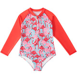 Kid Girls Middle Sunscreen Swimsuit Long-sleeved One-piece Swimwear