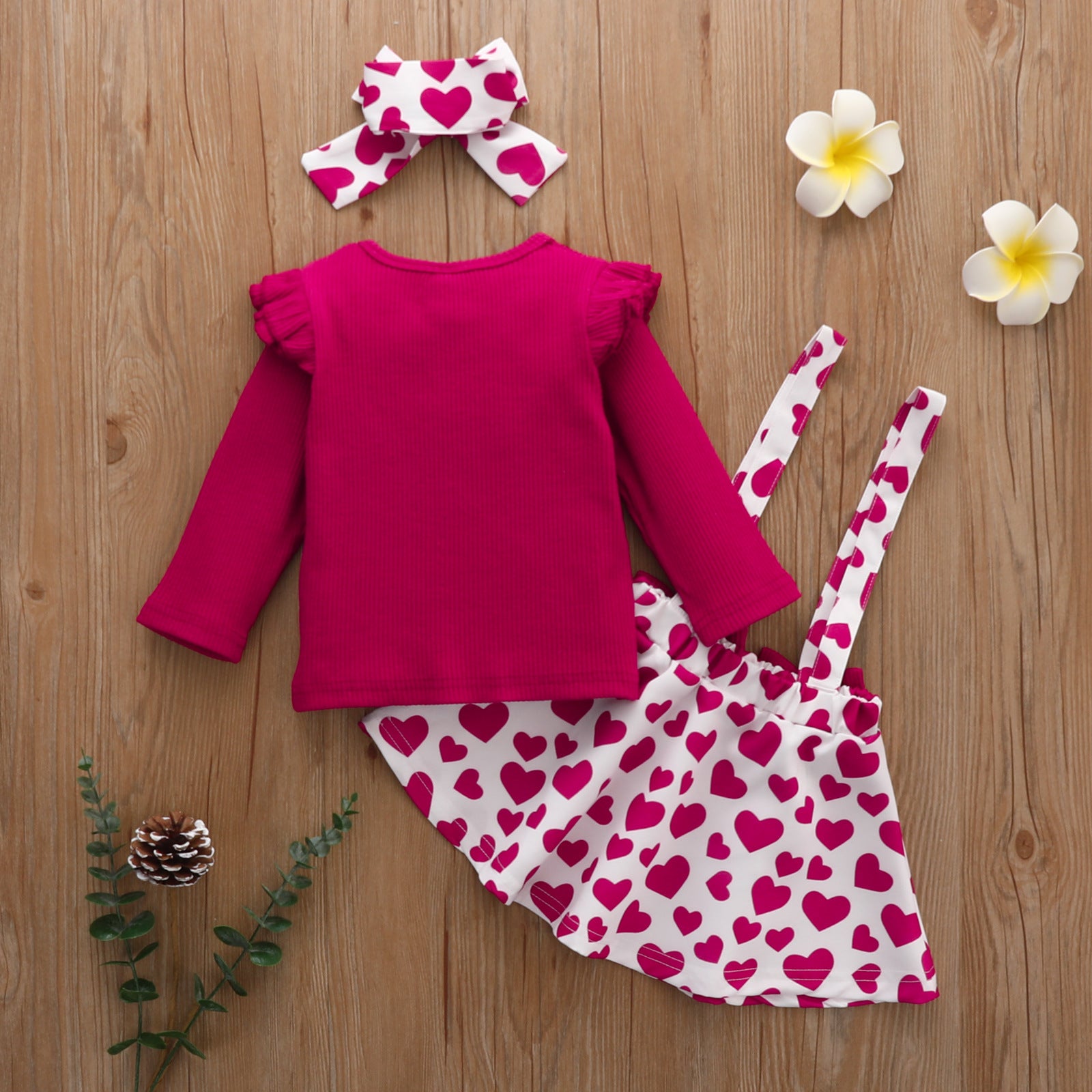 Baby Girl New Valentine's Day Love Printed Halter 3 Pcs Set