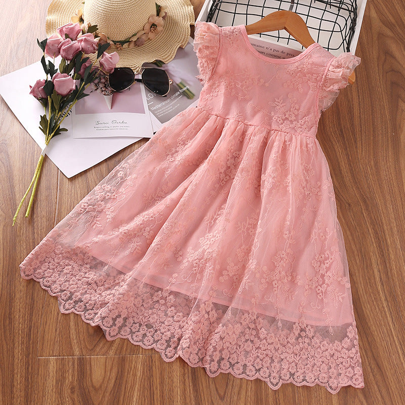 Kid Baby Girl Summer Western Bow Flying Sleeve Embroidery Gauze Flower Dresses