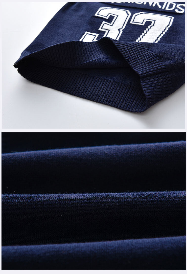 Kid Baby Boy Round Neck Jacquard Knit Waistcoat Pure Cotton Sweater Vest