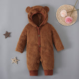 Boys Girls Boy Onesie Spring Winter Solid Color Hooded Fluffy Bear Rompers