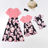Family Matching Mother Daughter Splicing Printing Flowers Dress