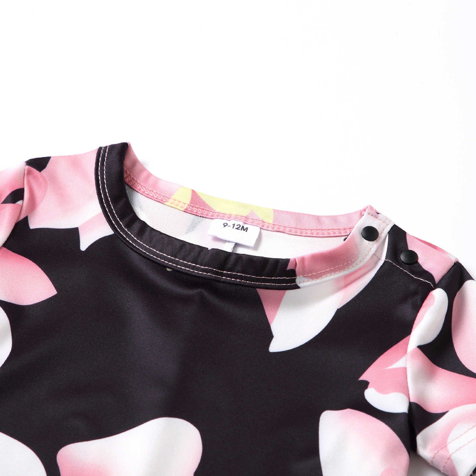 Family Matching Mother Daughter Splicing Printing Flowers Dress