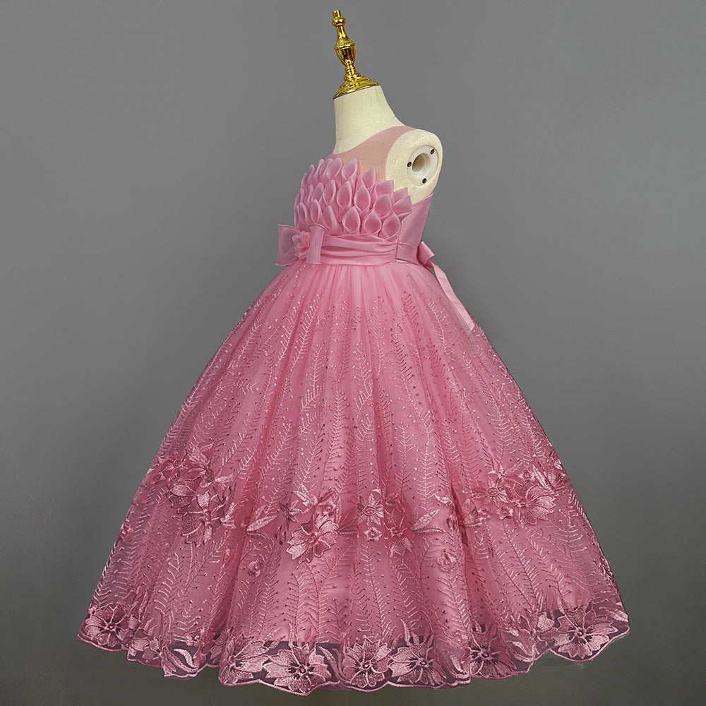 Kid Girl Princess Summer Flower Show Host Pompous Piano Performance Dresses