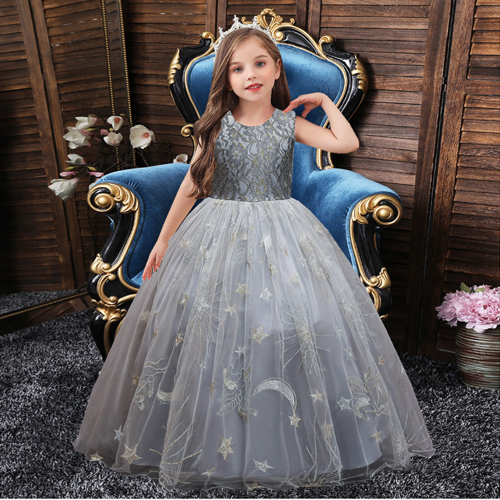 Kid Girl Princess Sleeveless Star Mesh Piano Dresses