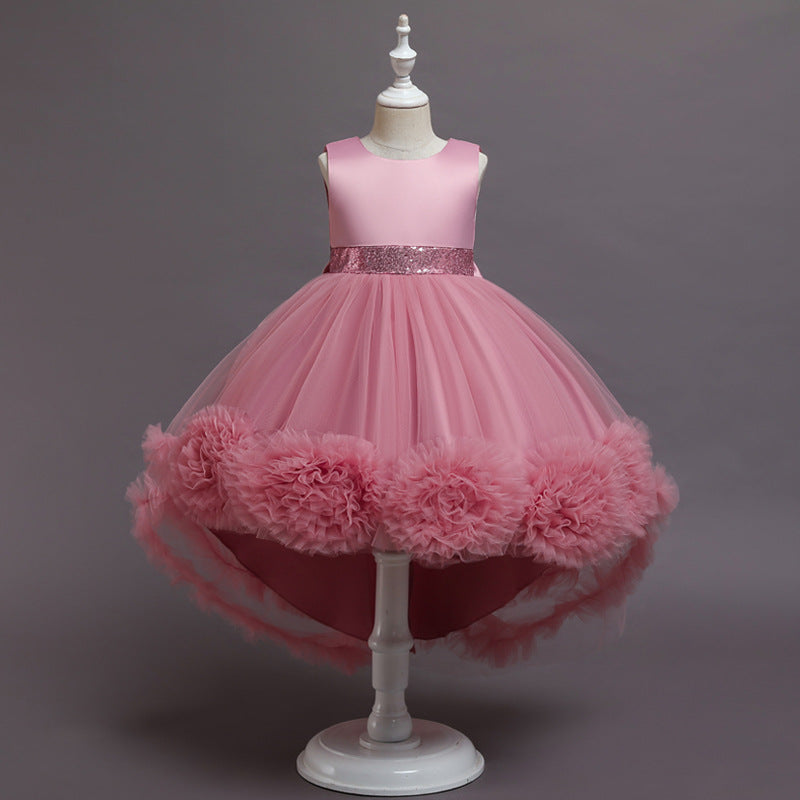 Kids Girl Princess Mesh Flower Fluffy Sleeveless Flower Dresses