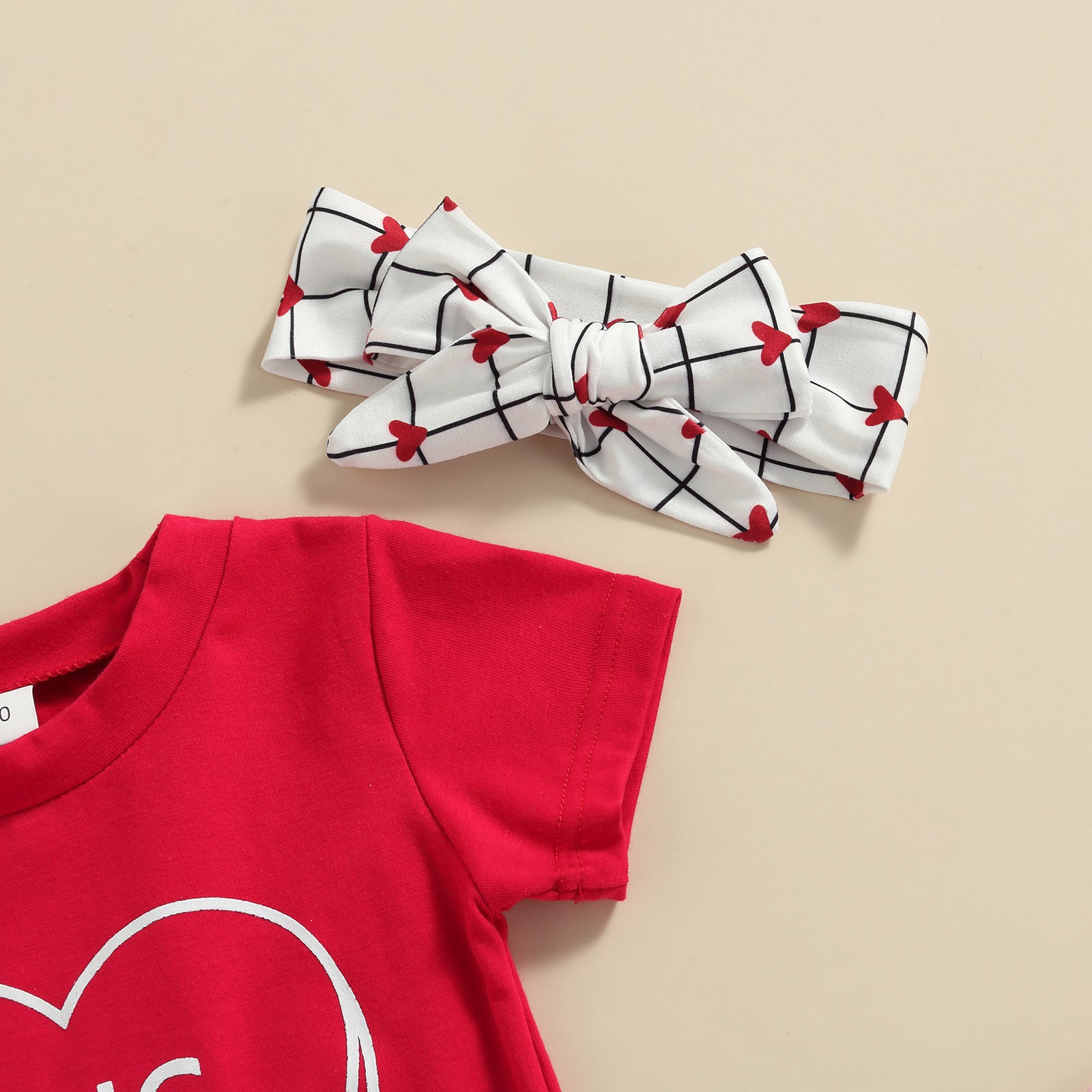 Baby Girl Valentine's Day Love Printed Short Sleeve 3 Pcs