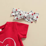Baby Girl Valentine's Day Love Printed Short Sleeve 3 Pcs