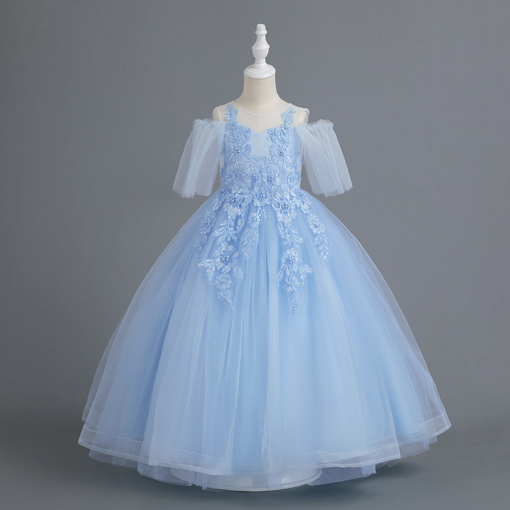 Kid Baby Girl Princess Pompous Yarn Long Flower Wedding Dresses
