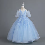 Kid Baby Girl Princess Pompous Yarn Long Flower Wedding Dresses