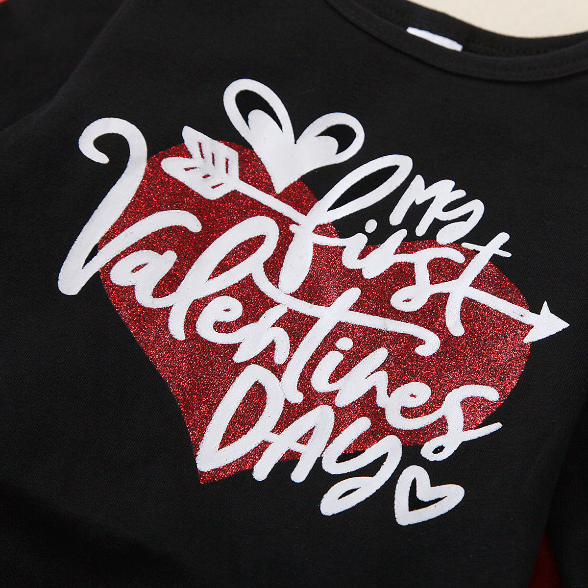 Baby Girl Valentine's Day Party Dress Black Long Sleeve 4 Pcs Sets