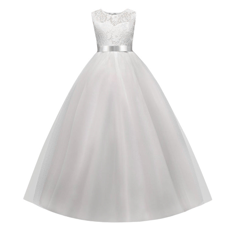 Kid Girl Princess Bow Lace Wedding Party Elegant Teenagers Bridesmaid Dresses