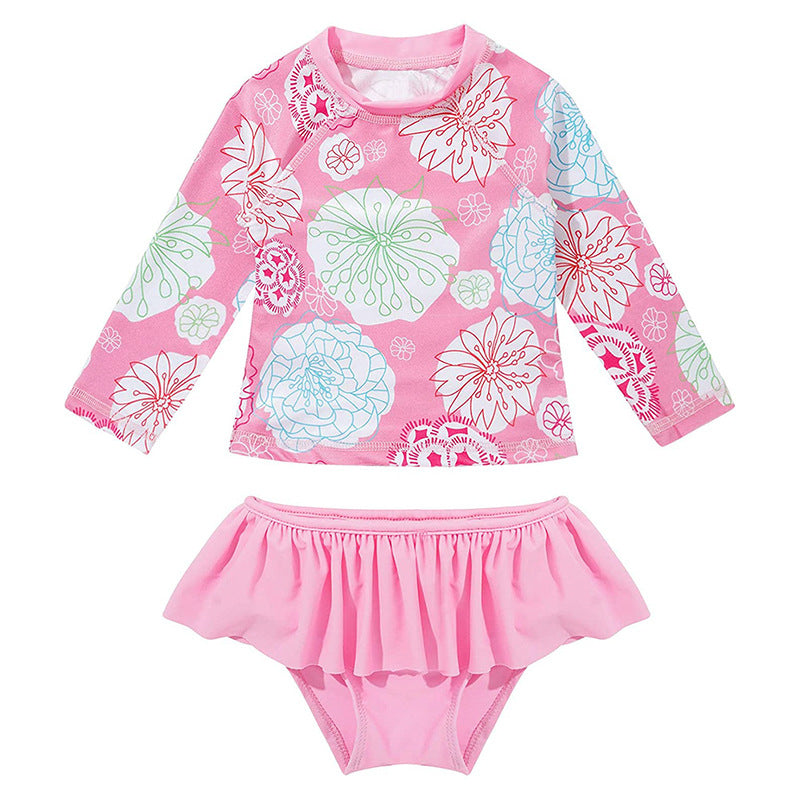 Baby Girls Divided Swimsuit Long-sleeved Briefs Soaking Swimwear