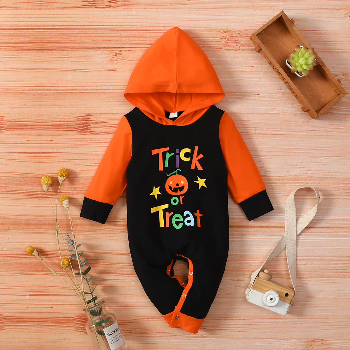 Halloween Baby Costume Long Sleeve Hooded Letter Print Rompers
