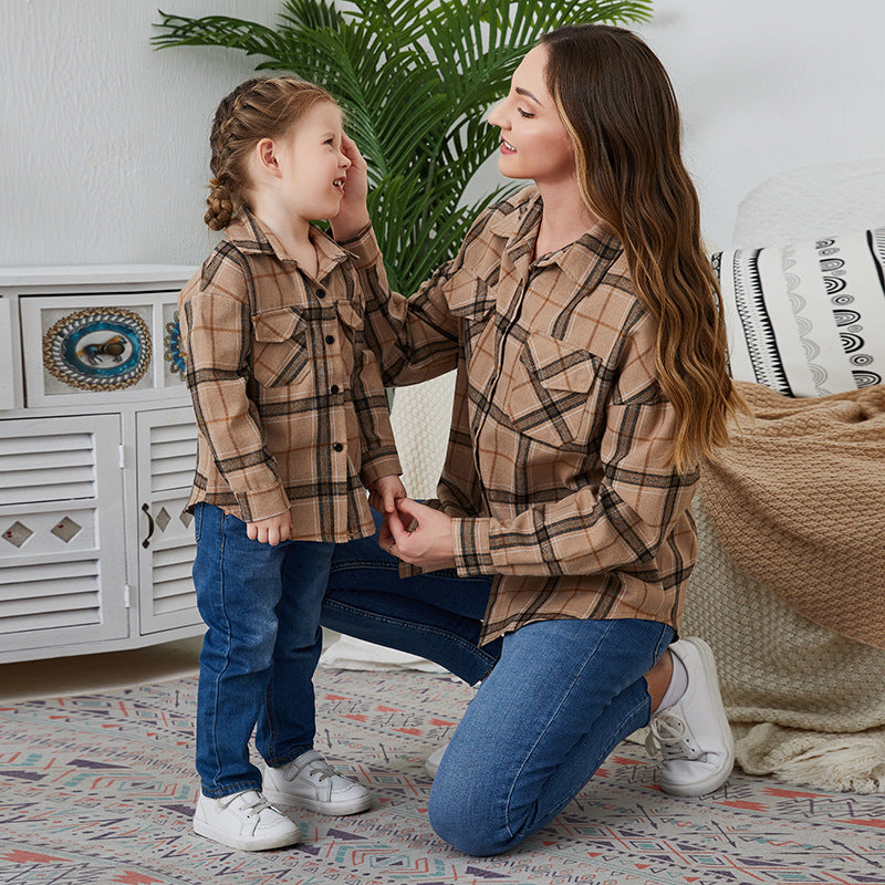 Family Matching Long Sleeves Button-down Plaid Blouse Shirts