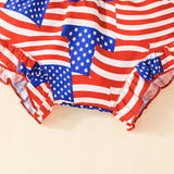 Baby Girls Striped Bow Suspender Holiday Independence Day Rompers