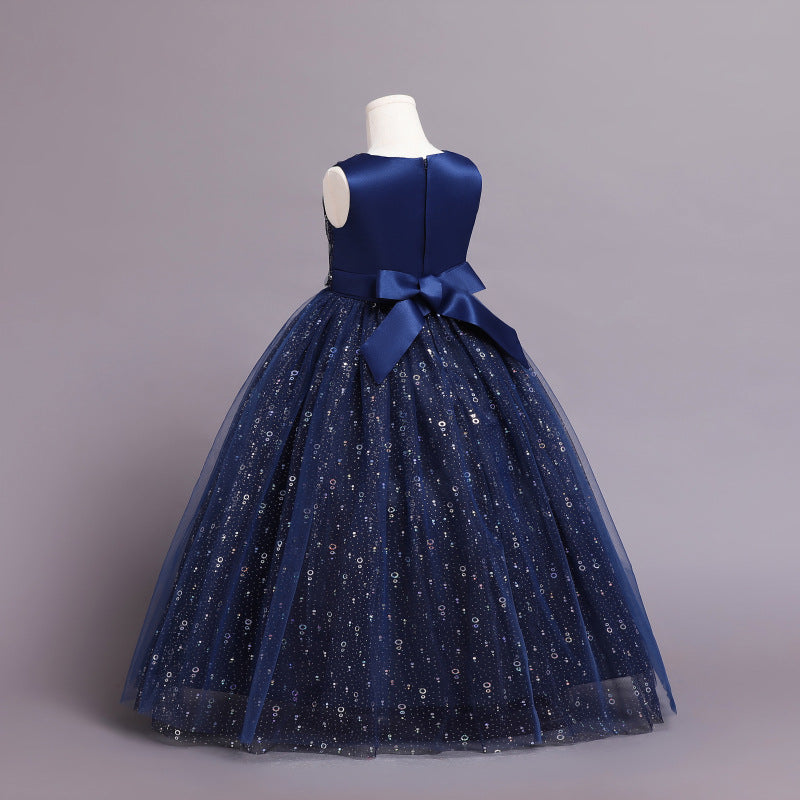 Kid Girl Princess Floral Sequined Long Wedding Lace Dresses