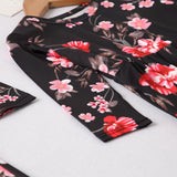 Family Matching Mother Daughter Long Sleeve Flower Print Dresses