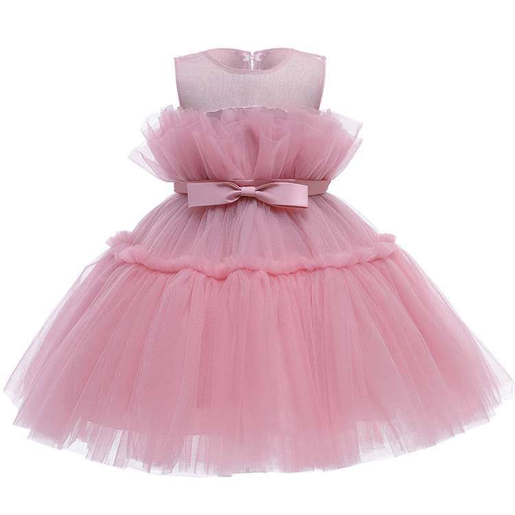 Baby Girl Sleeveless Performance Bow Gauze Princess Dresses