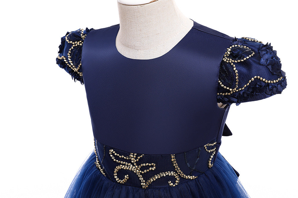 Kid Girl Princess Sleeveless Long Evening Catwalk Piano Performance Dresses