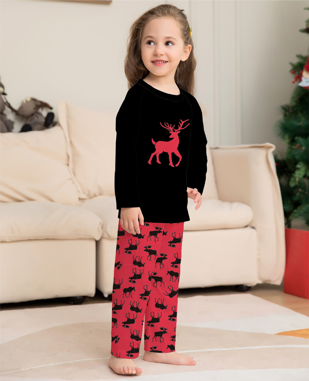 Family Matching Deer Round Neck Long Sleeve Parent-child Christmas Pajamas
