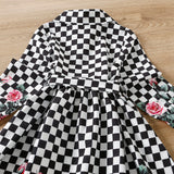 Toddler Kid Baby Girl Checkered Floral Print Princess Spring Autumn Dress