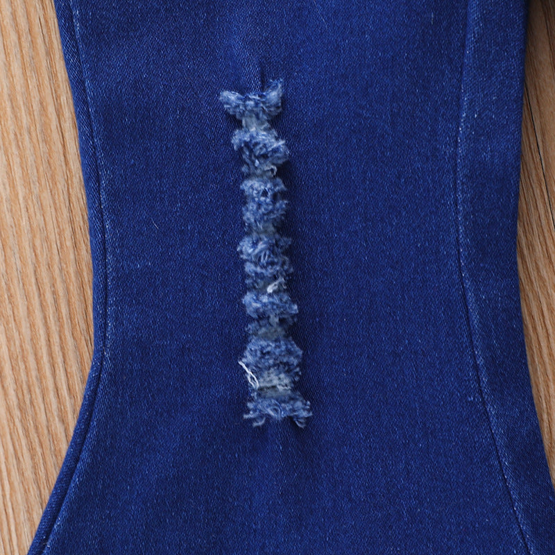 Kid Baby Girls Long Sleeve Jeans Ripped 2 Pcs Sets