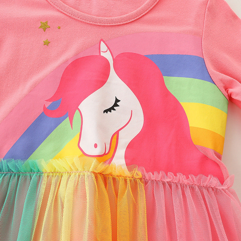 Kid Baby Girl Autumn Yarn Unicorn Long Sleeve Round Neck Dresses