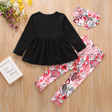 Kid Baby Girl Valentine's Day Set Embroidered Long Sleeve 3 Pcs Sets
