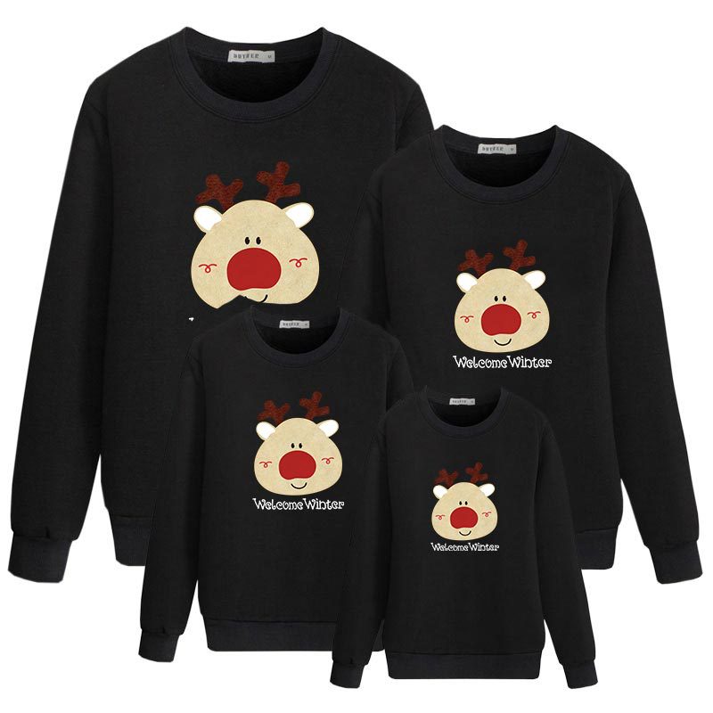 Family Matching Round Neck Warm Christmas Cartoon Bear Shirts Tops