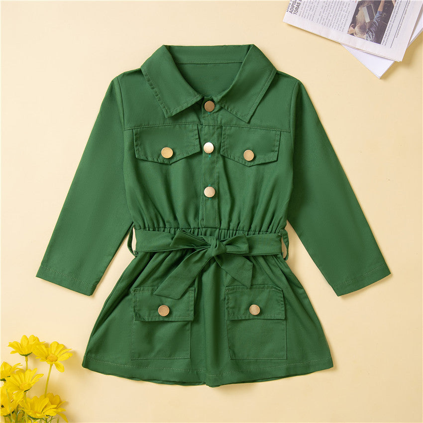 1-6Y Kid Baby Girls Long Sleeve Waist Windbreaker Dresses