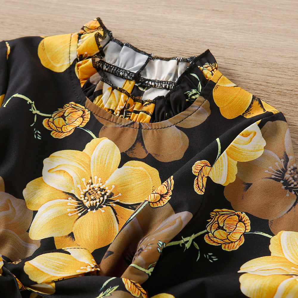 Kid Baby Girl Long Sleeve Lace Collar Bow Tie Flower Dresses