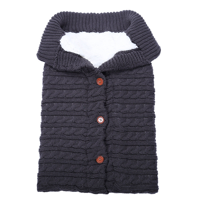 Baby Stroller Sleeping Outdoor Button Knitted Wool Fleece Thickened Pajamas