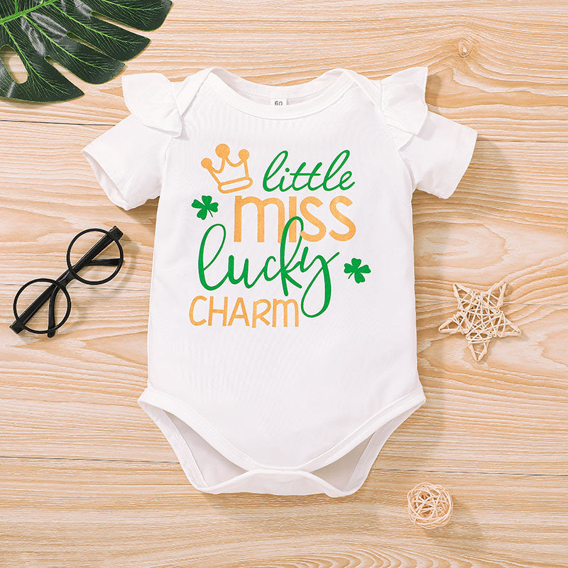 Baby Girl Summer St. Patrick's Day Four-leaf Alphabet Suit 2 Pcs Sets