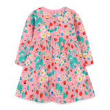 Kid Girls Knitted Cotton Cartoon Round Neck Casual Flower Dress