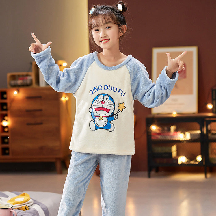 Kid Baby Girl Lovely Cartoon Long Sleeve Coral Velvet Autumn Pajamas