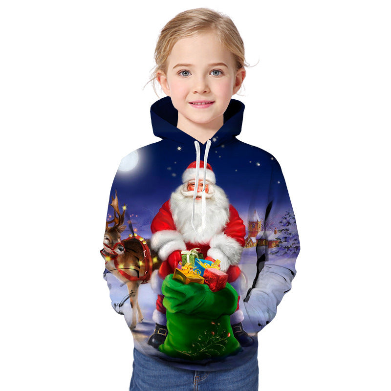 Kid Boy Girl Cartoon Christmas Santa Claus 3D Print Hoodie