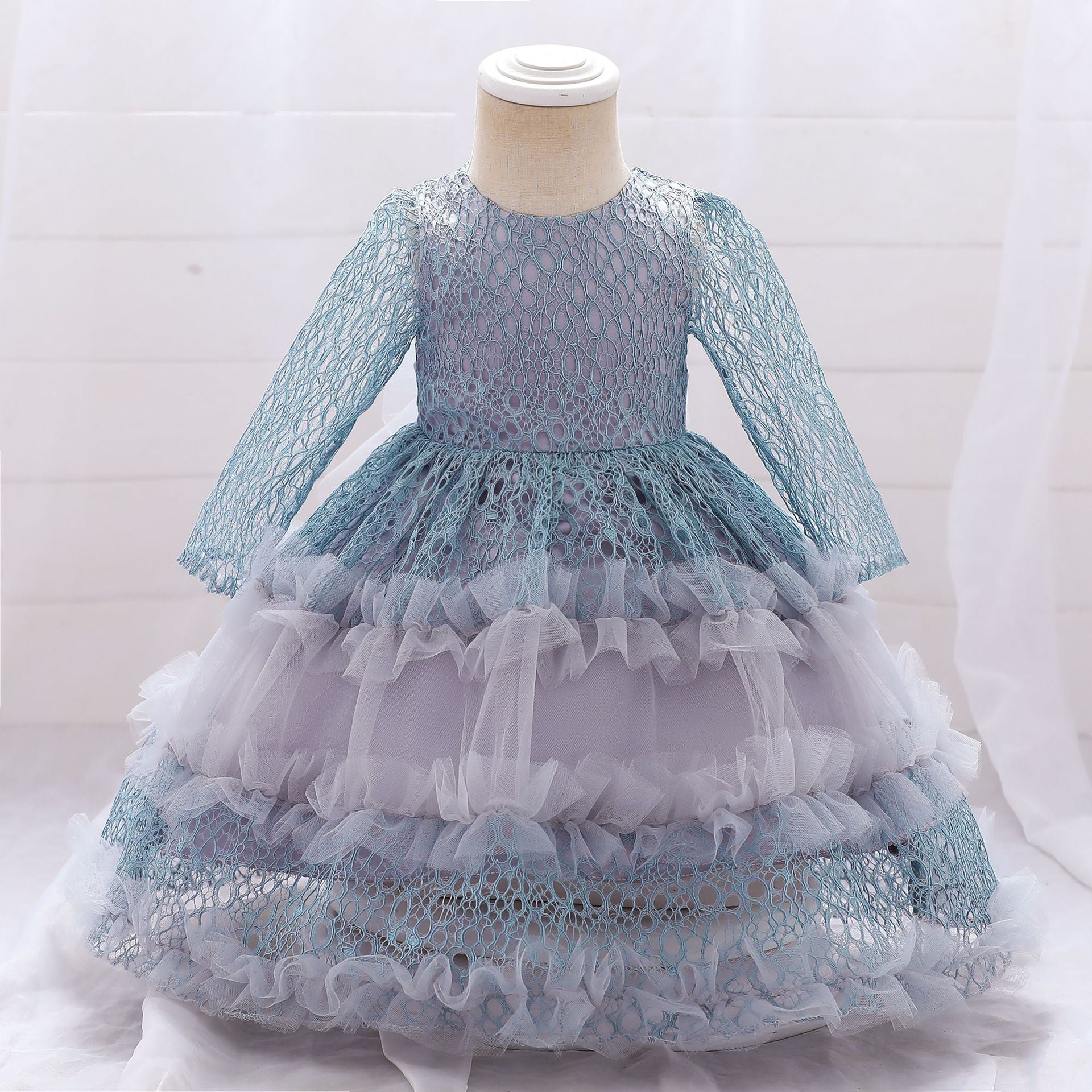 Kid Baby Girl Princess Lace Sleeve Gauze Flower Dresses