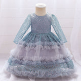 Kid Baby Girl Princess Lace Sleeve Gauze Flower Dresses