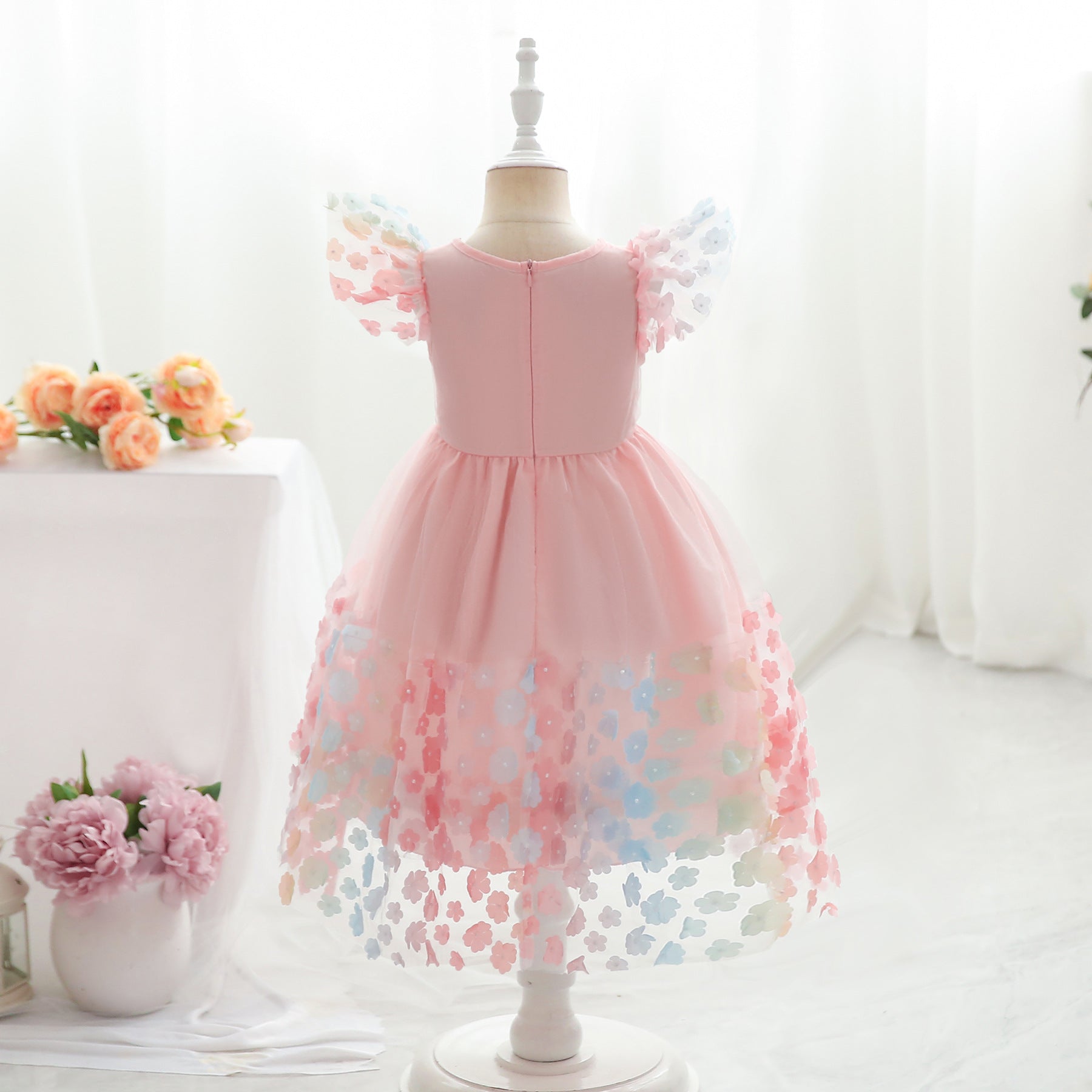 Kid Baby Girls Summer Embroidery Mesh Flower Princess Dresses