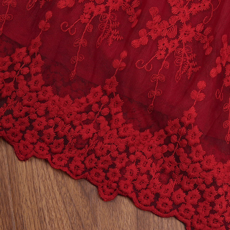 Kid Baby Girl Summer Western Bow Flying Sleeve Embroidery Gauze Flower Dresses