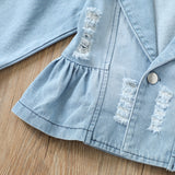 Kid Baby Girl Suit Single Breasted Solid Denim Blue 2 Pcs Sets