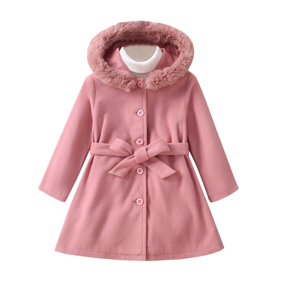 Kids Baby Girls Autumn Winter Thick Solid Fur Hooded Coats