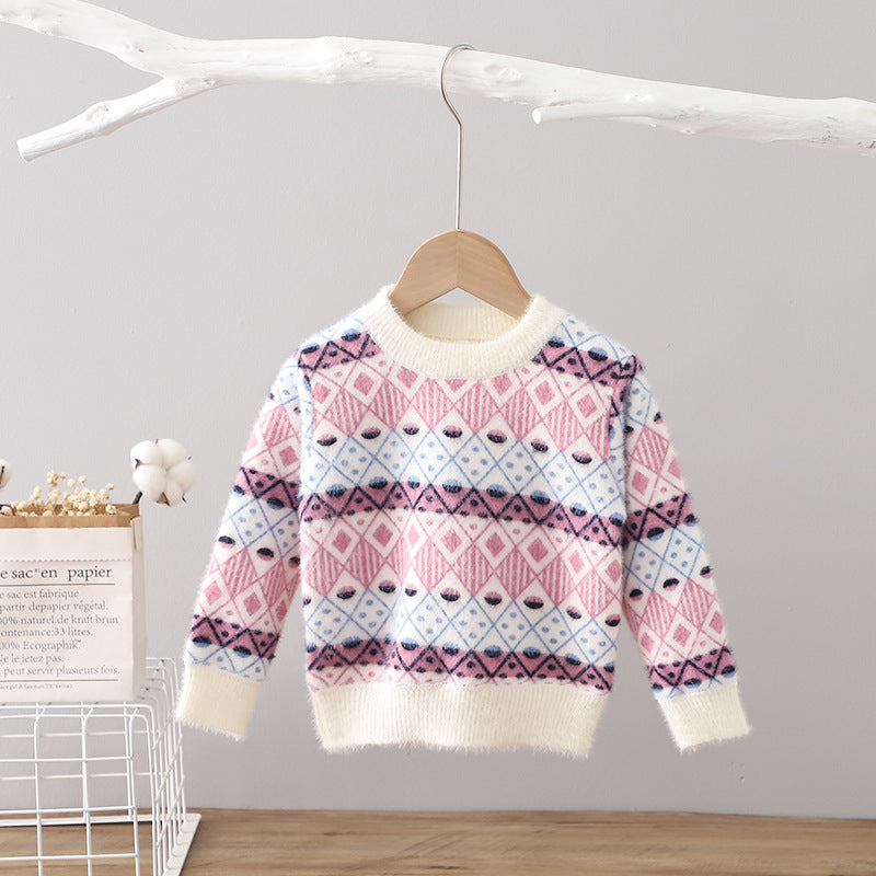 Kid Baby Girl Sweater Bow Knit Sweet Diamond Tops