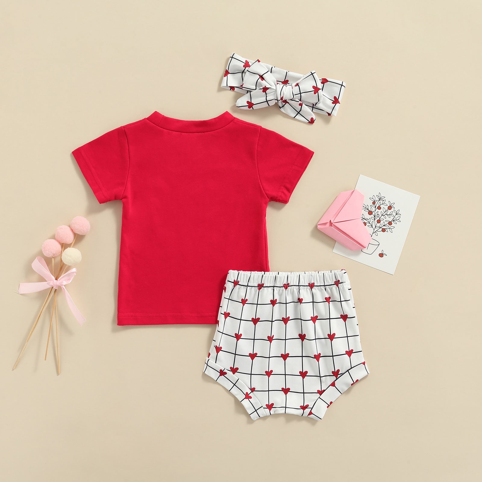 Baby Girl Valentine's Day Love Printed Short Sleeve 3 Pcs
