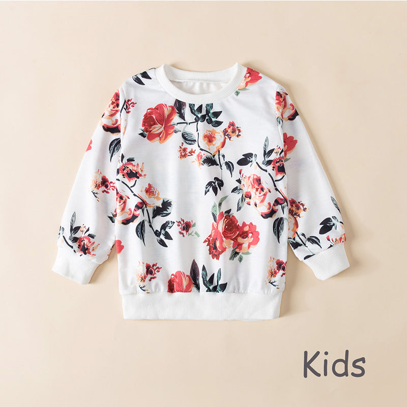 Family Matching Round Neck Long Sleeve Mother Daughter Shirts