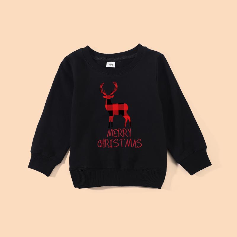 Family Matching Christmas Cartoon Elk Print Top Shirts