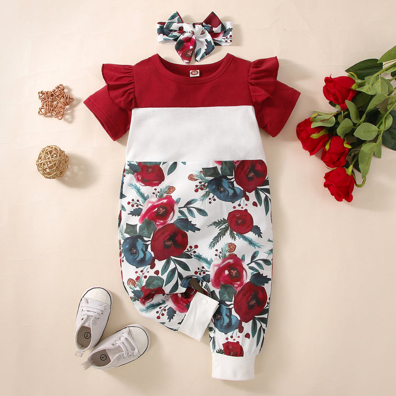 Baby Boy Mosaic Printed One-piece Climbing Romper 2 Pcs Sets