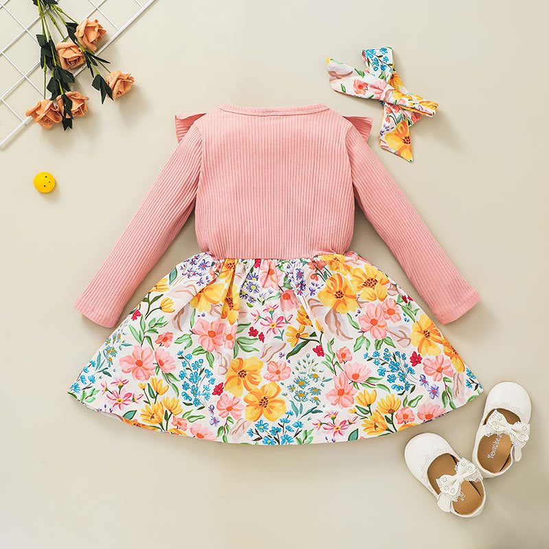 Baby Girl Long Sleeve Pit Printing Flower Dress